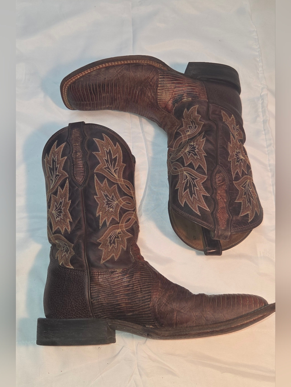 Tony Lama Mens Cowboy Boots Exotic Leather Teju Lizard Square Toe Size 10 D 0177